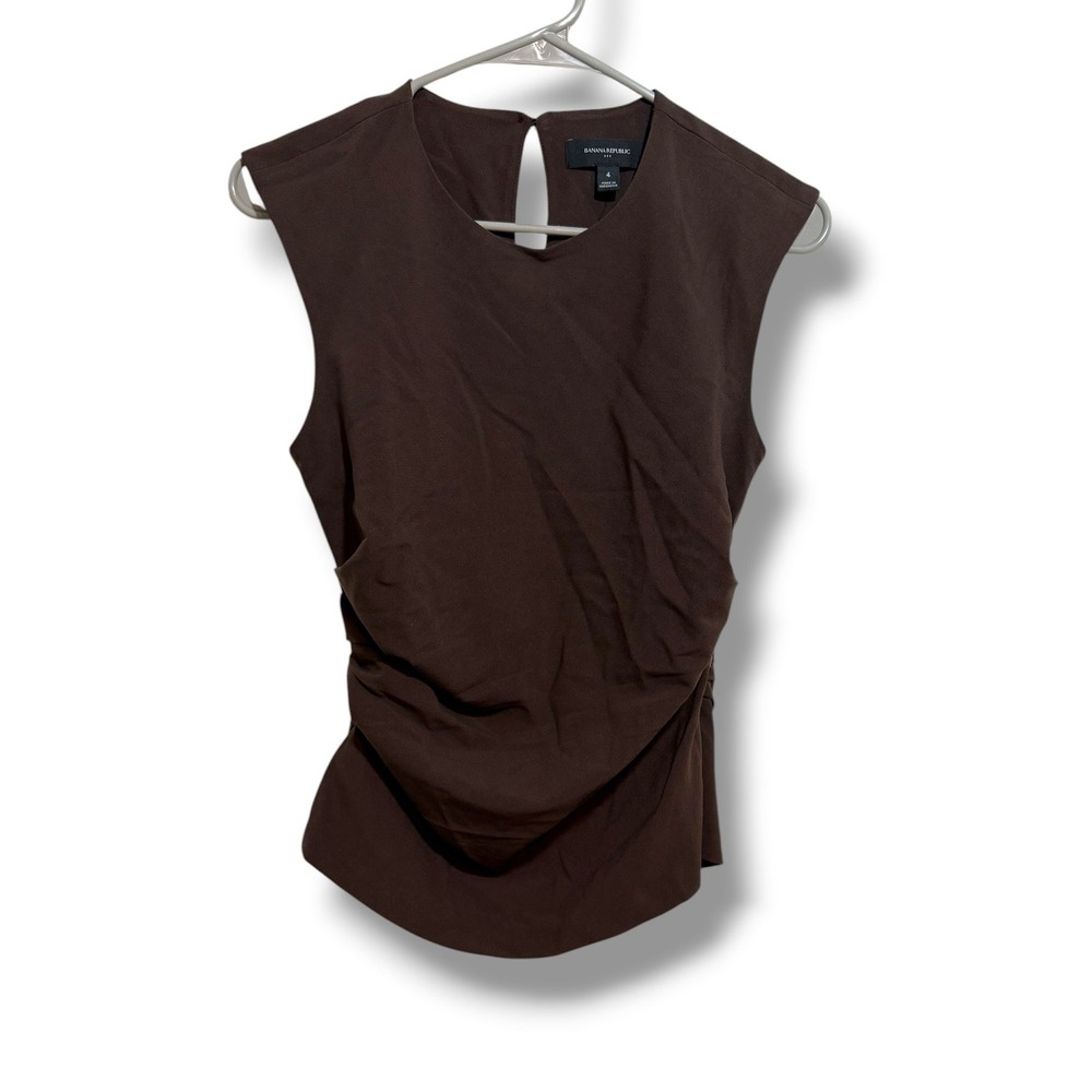 Banana Republic Top Womens 4 Brown Ruched Draped Sleeveless Keyhole Blouse NEW